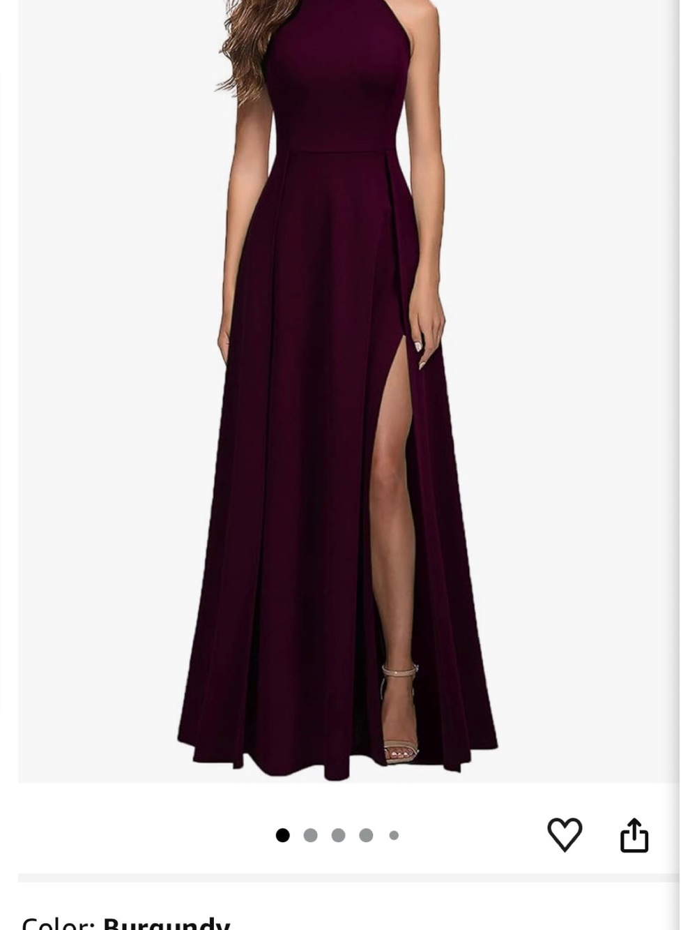 Elegant Burgundy Maxi Dress with High Slit, Small